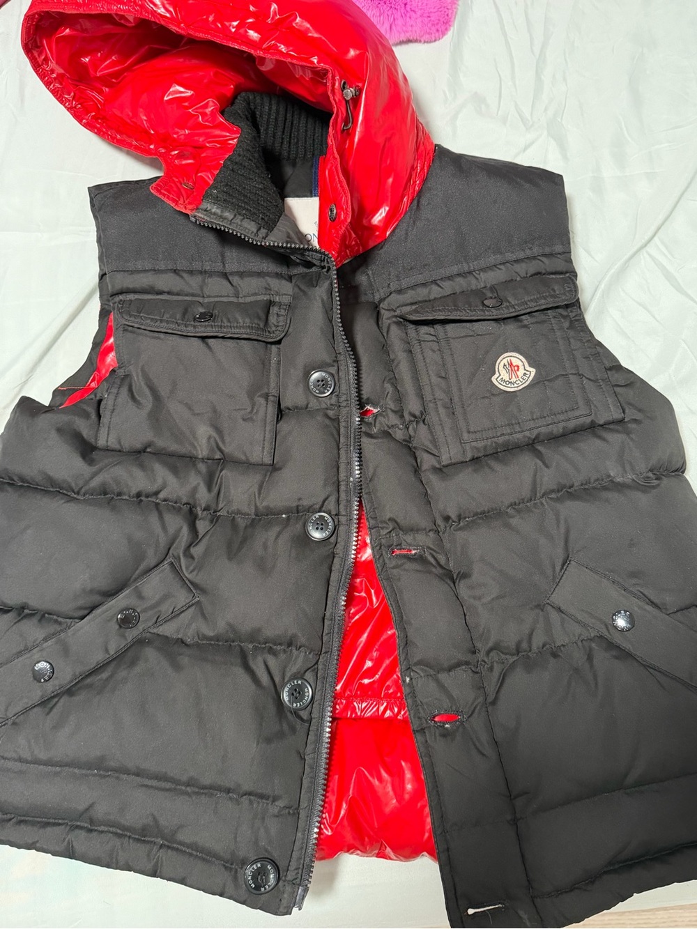 Moncler Black Jacket with Bright Red Interior